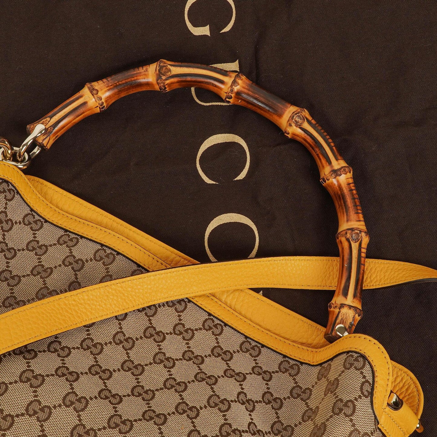 Gucci Bamboo Top Handle GG Canvas Biege Hobo Bag