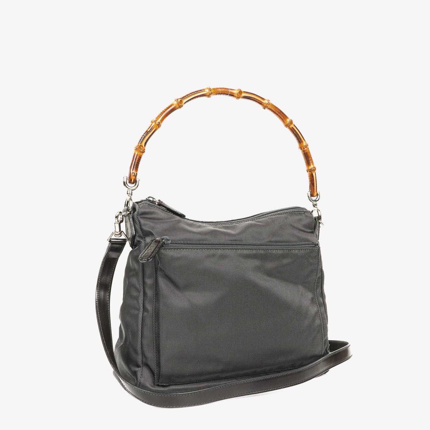 Gucci Bamboo Top Handle Grey Canvas Hobo Bag
