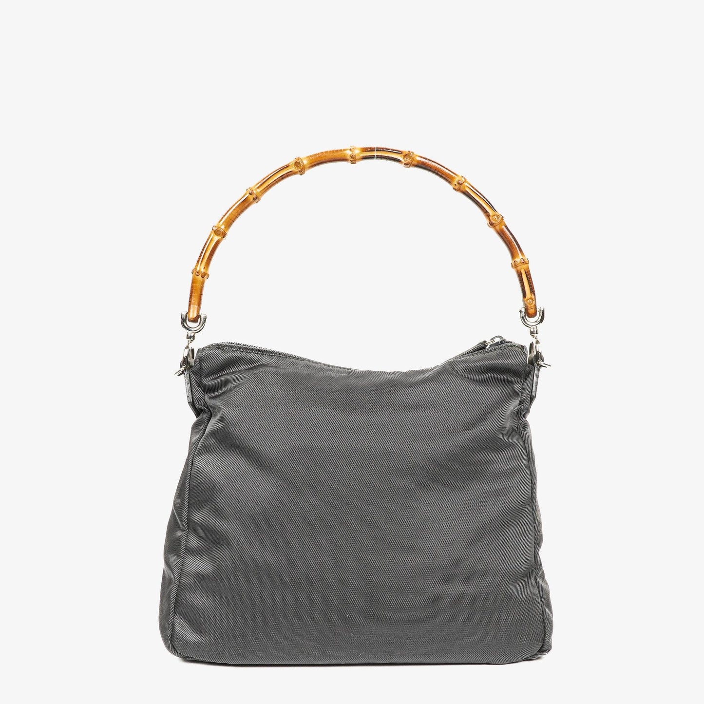 Gucci Bamboo Top Handle Grey Canvas Hobo Bag