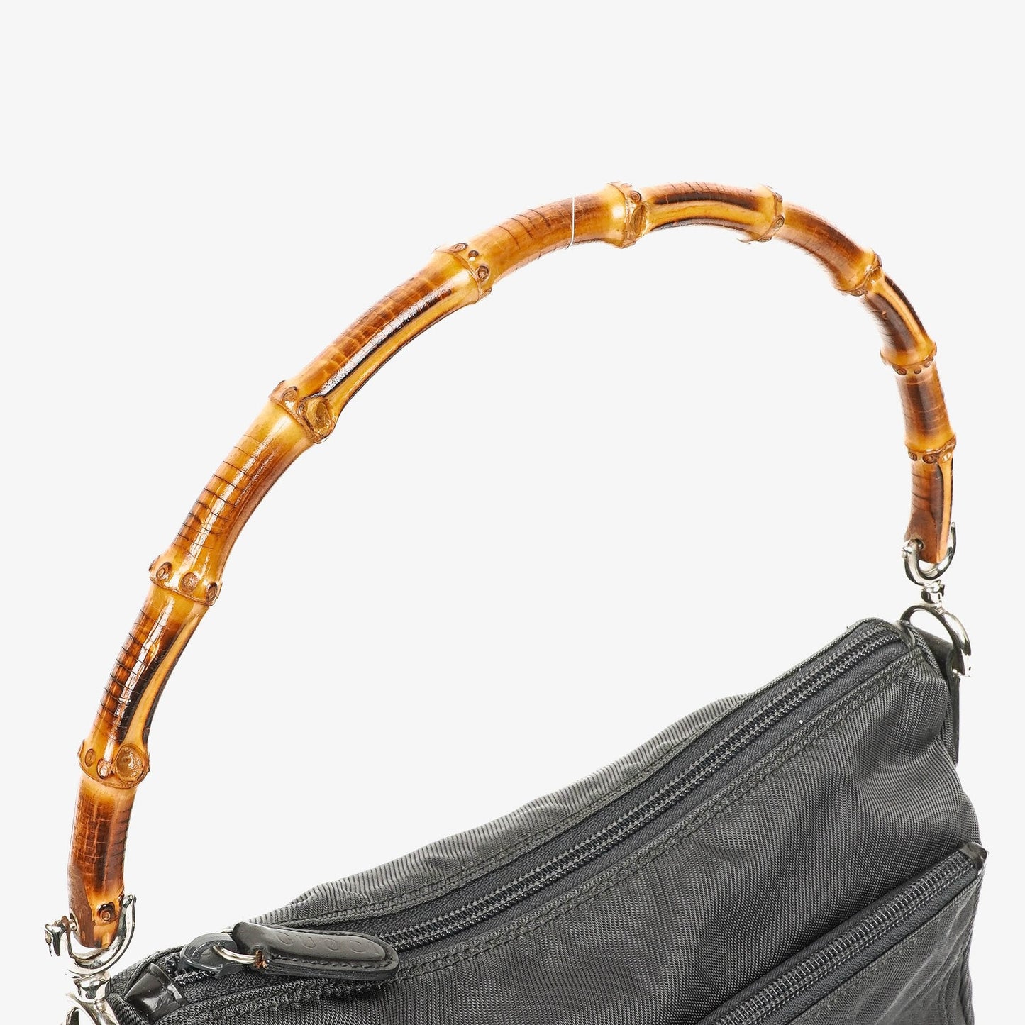 Gucci Bamboo Top Handle Grey Canvas Hobo Bag