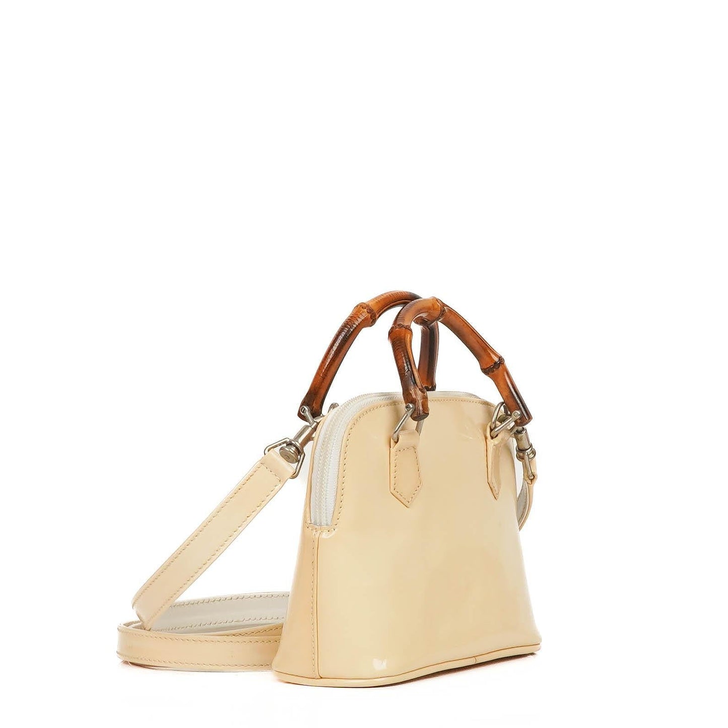 Gucci Bamboo Top Handle Patent Leather Handbag
