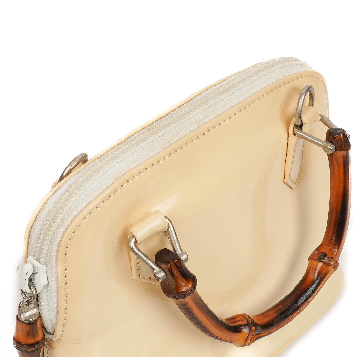 Gucci Bamboo Top Handle Patent Leather Handbag