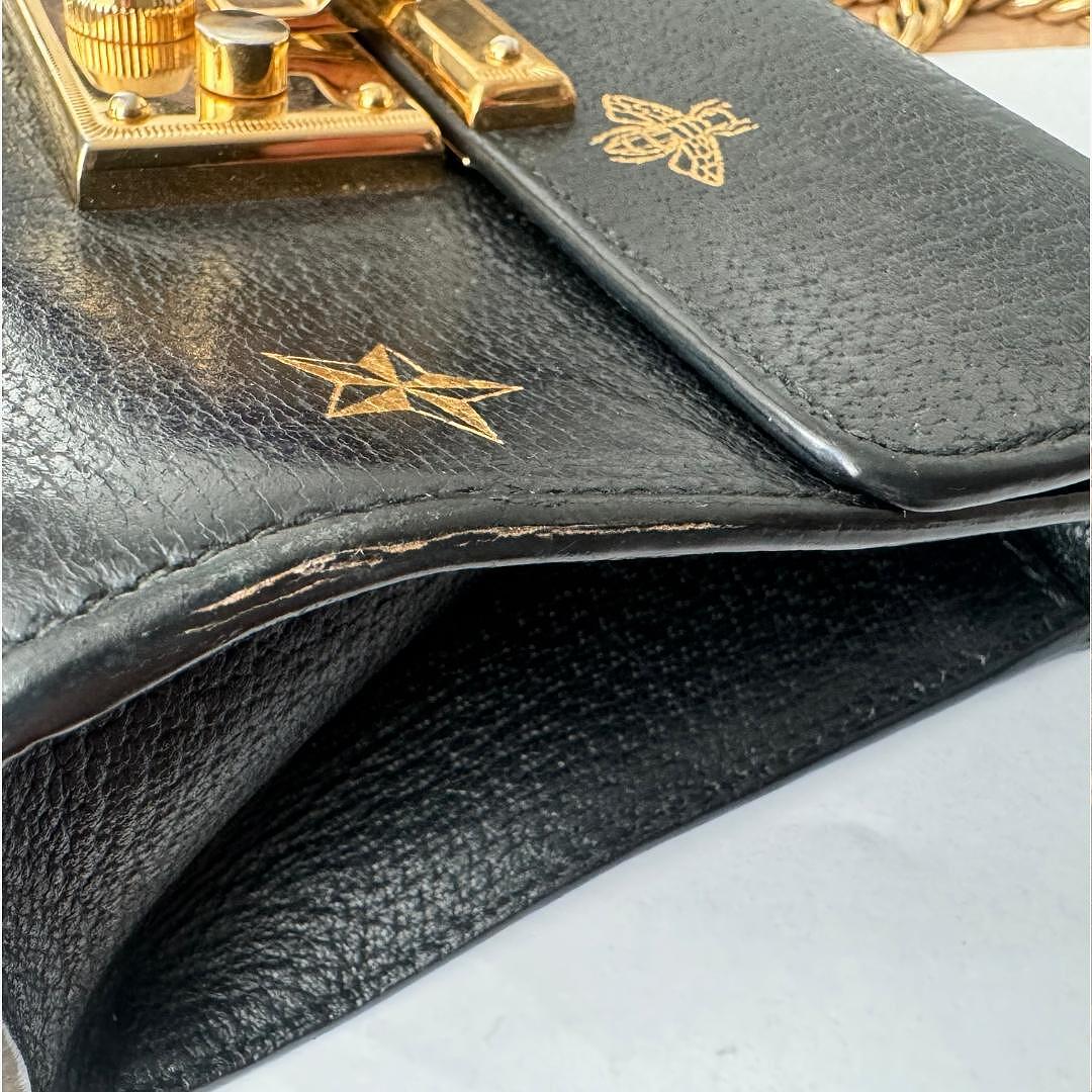 Gucci Bee Star Small Black Grained Calfskin Padlock Shoulder Bag