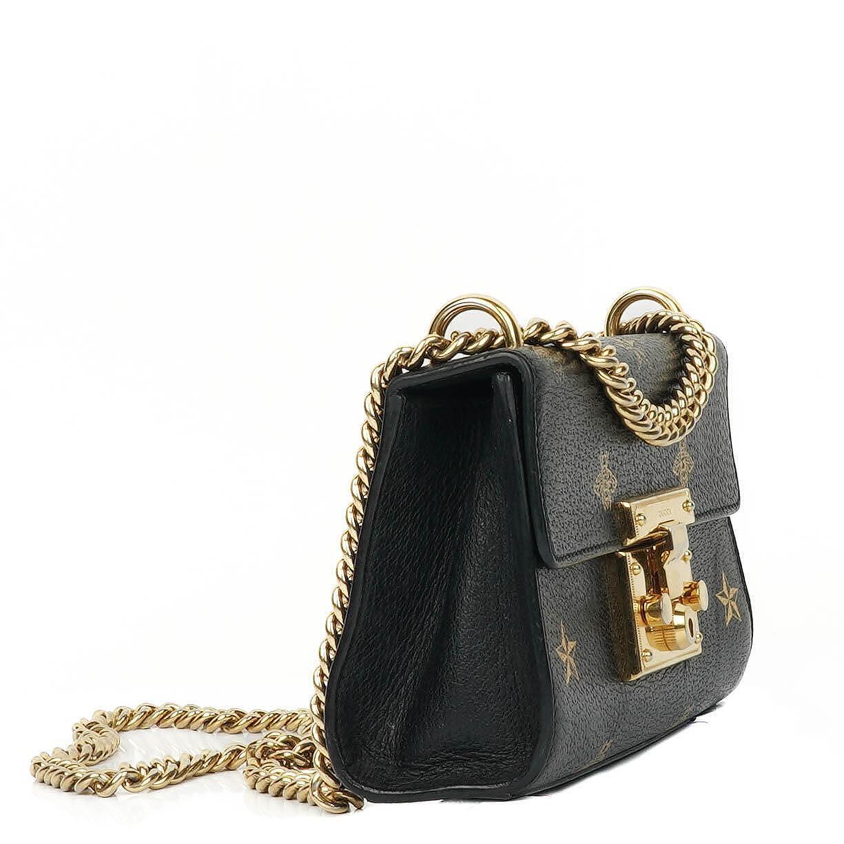 Gucci Bee Star Small Black Grained Calfskin Padlock Shoulder Bag