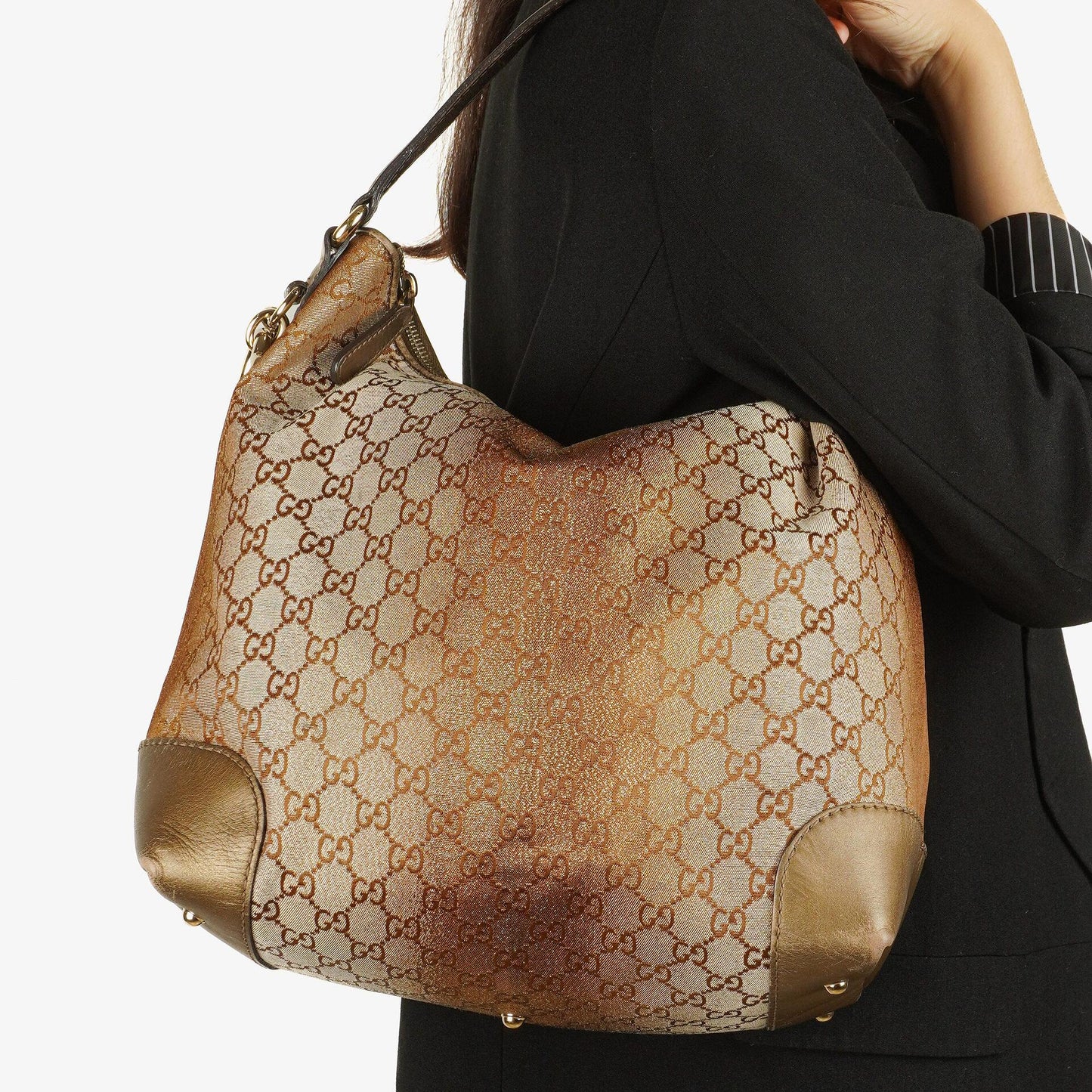 Gucci Beige Metallic Monogram GG Canvas Heart-Bit Hobo Bag
