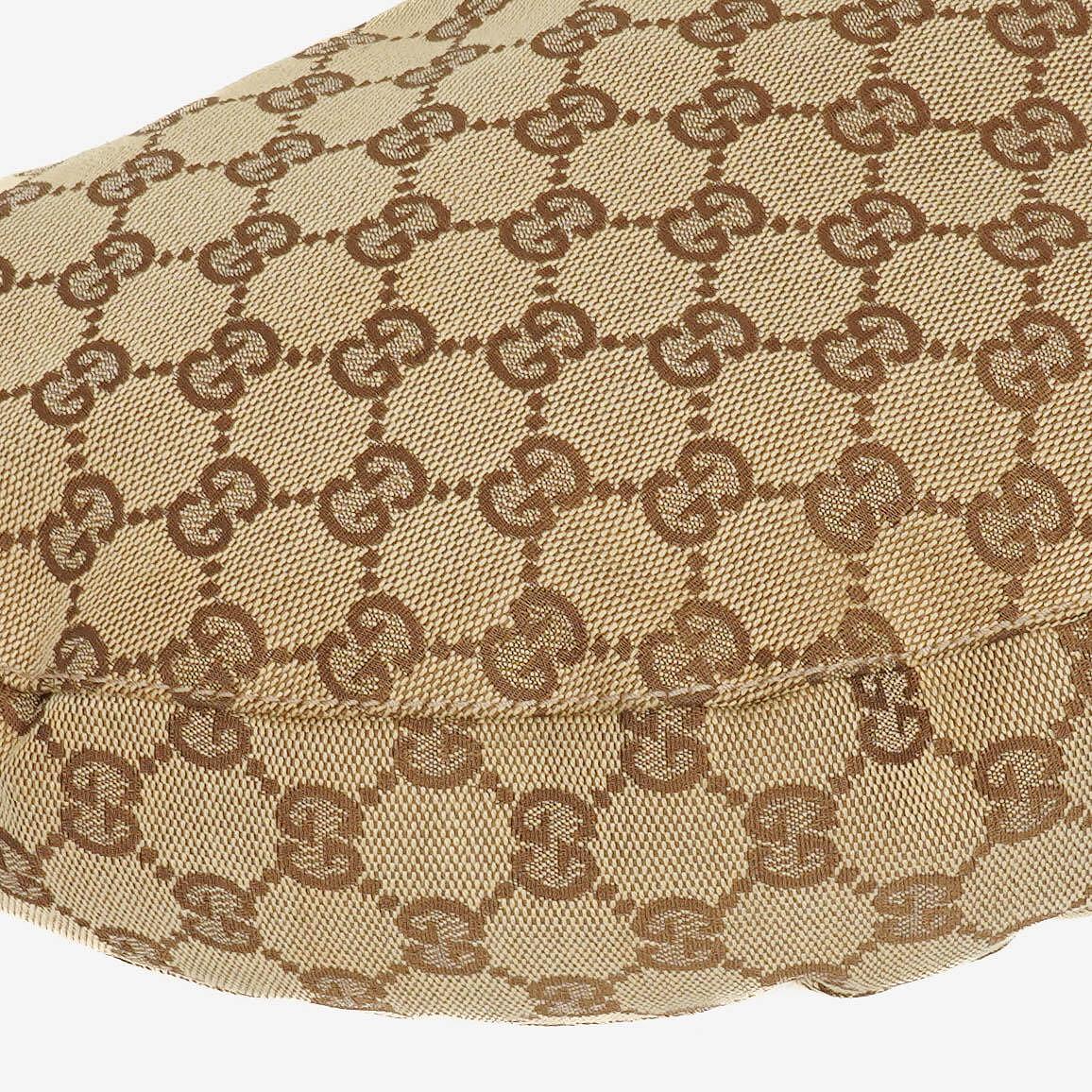 Gucci Beige/Ebony GG Canvas Green Metallic Bamboo Ring Hobo Bag