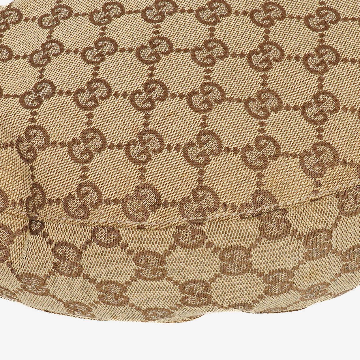 Gucci Beige/Ebony GG Canvas Green Metallic Bamboo Ring Hobo Bag