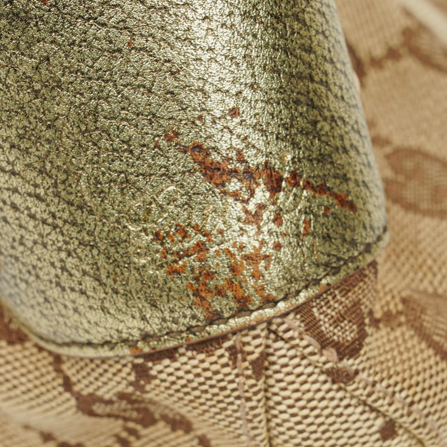 Gucci Beige/Ebony GG Canvas Green Metallic Bamboo Ring Hobo Bag