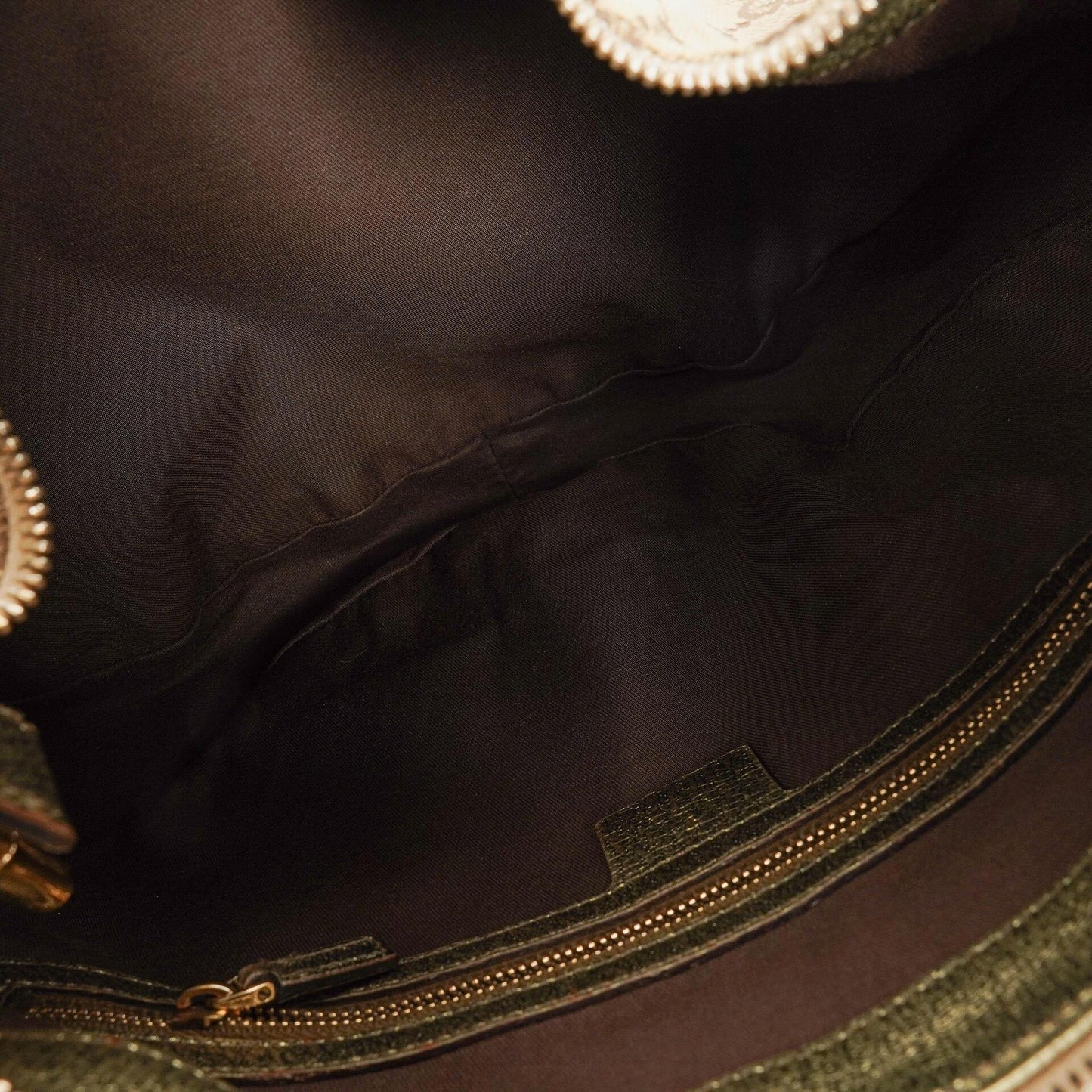 Gucci Beige/Ebony GG Canvas Green Metallic Bamboo Ring Hobo Bag