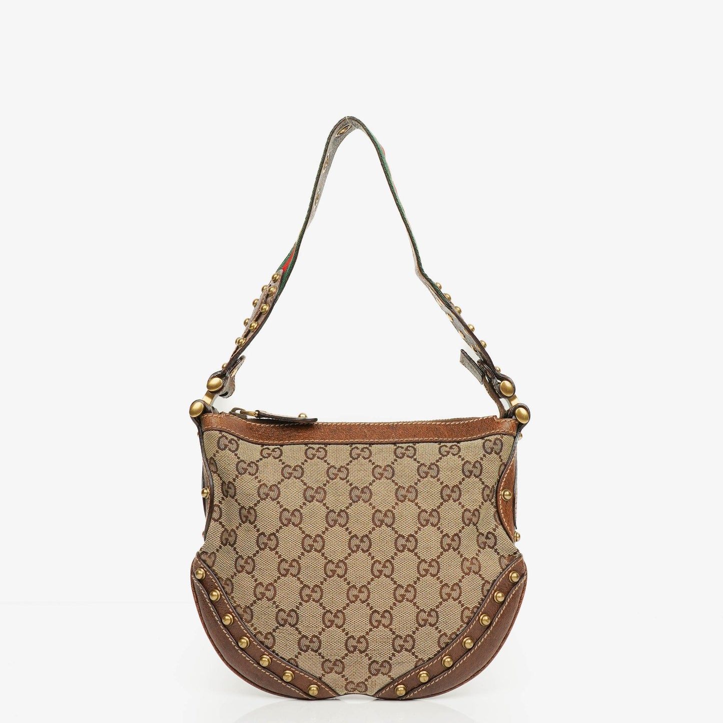 Gucci Beige/Ebony GG Canvas Studded Pelham Small Shoulder Bag