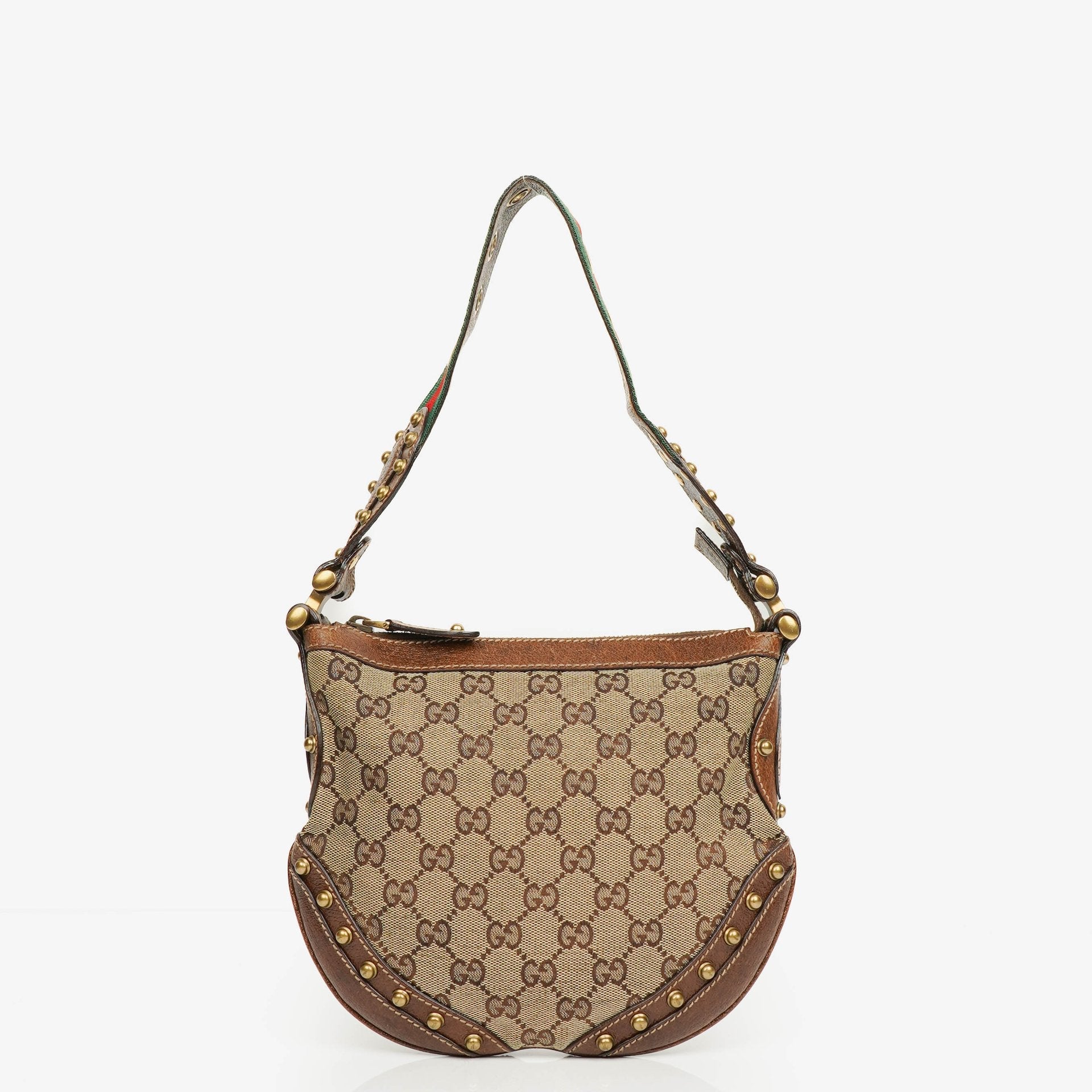 Gucci Beige/Ebony GG Canvas Studded Pelham Small Shoulder Bag