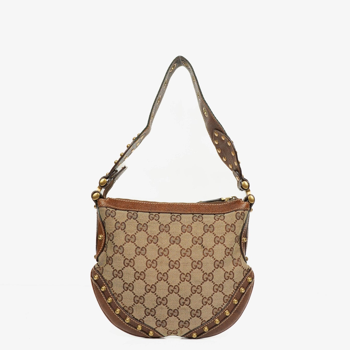 Gucci Beige/Ebony GG Canvas Studded Pelham Small Shoulder Bag