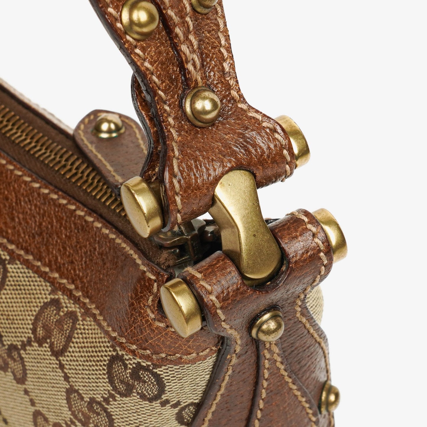 Gucci Beige/Ebony GG Canvas Studded Pelham Small Shoulder Bag