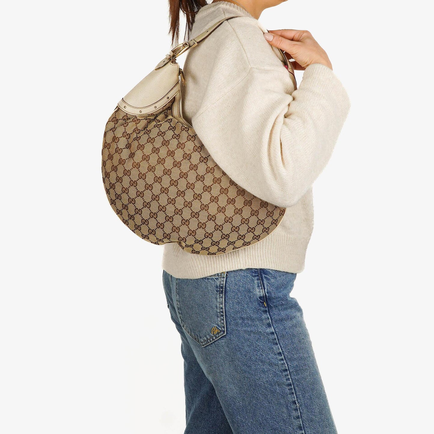 Gucci Beige/Ebony GG Fabric Canvas Hobo Bag