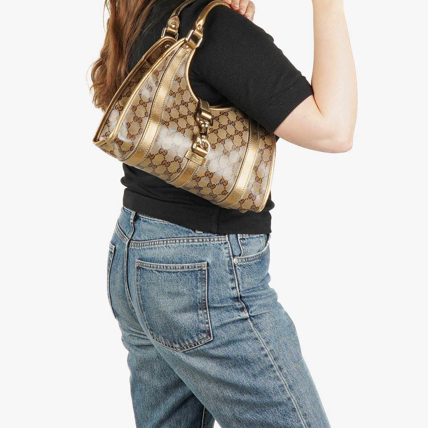 Gucci Beige/Gold Crystal Coated Canvas Joy Shoulder Bag