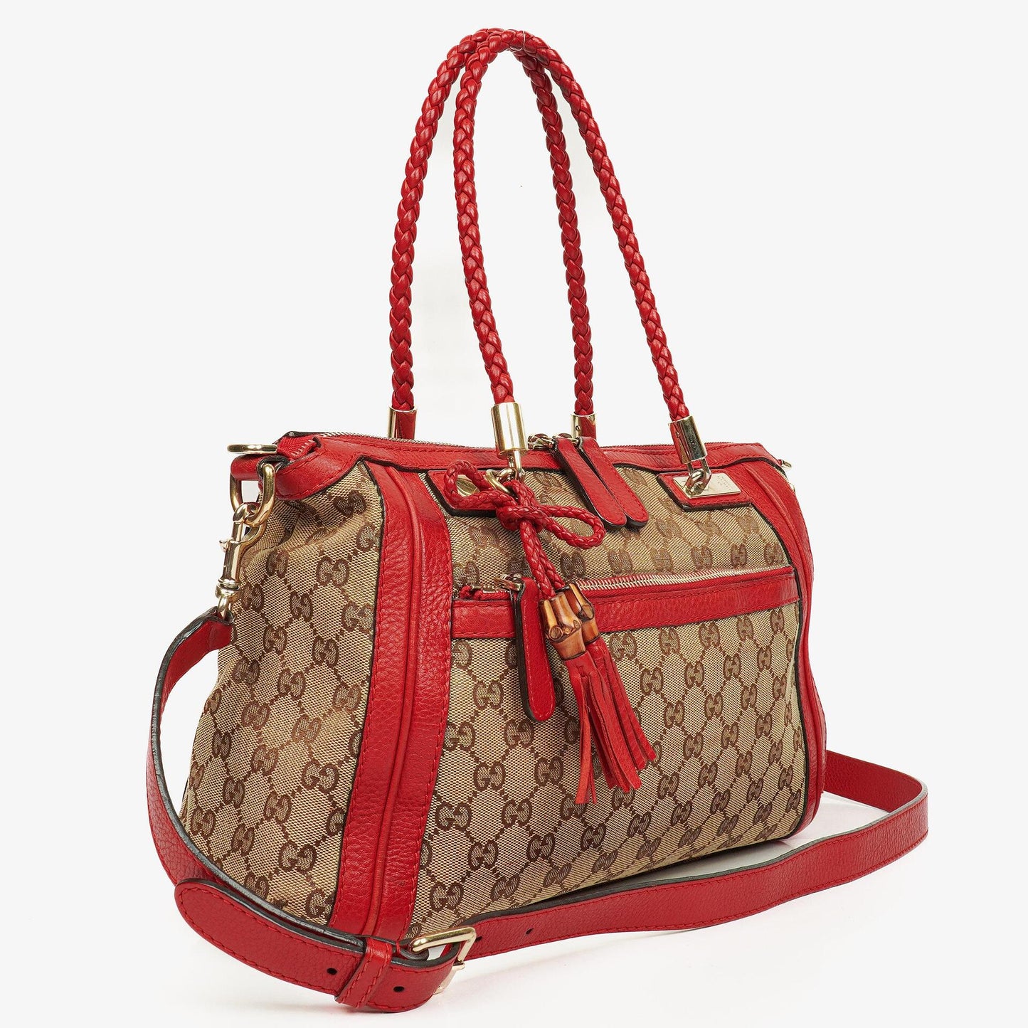 Gucci Beige/Red Bella GG Canvas Top Handle Bag