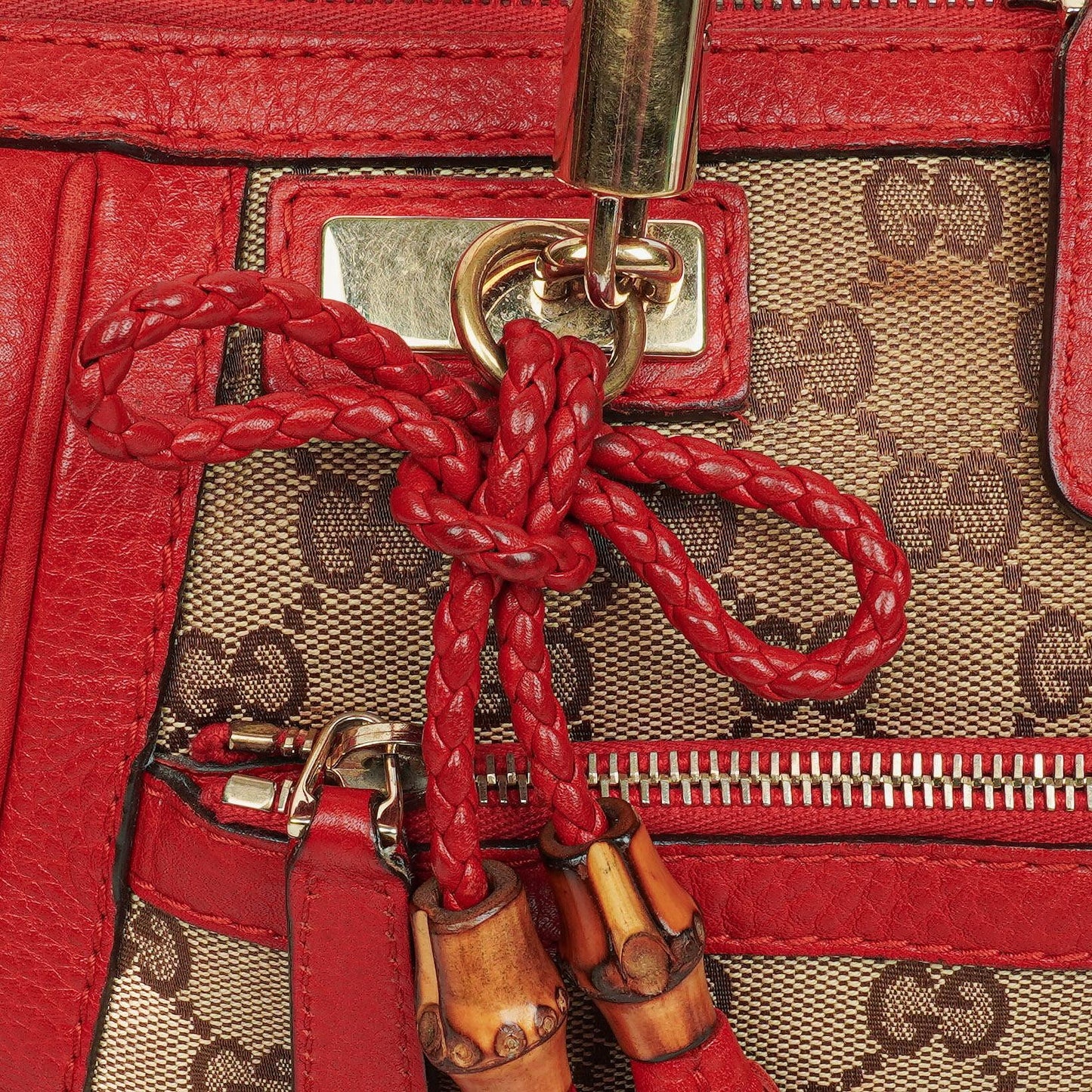 Gucci Beige/Red Bella GG Canvas Top Handle Bag