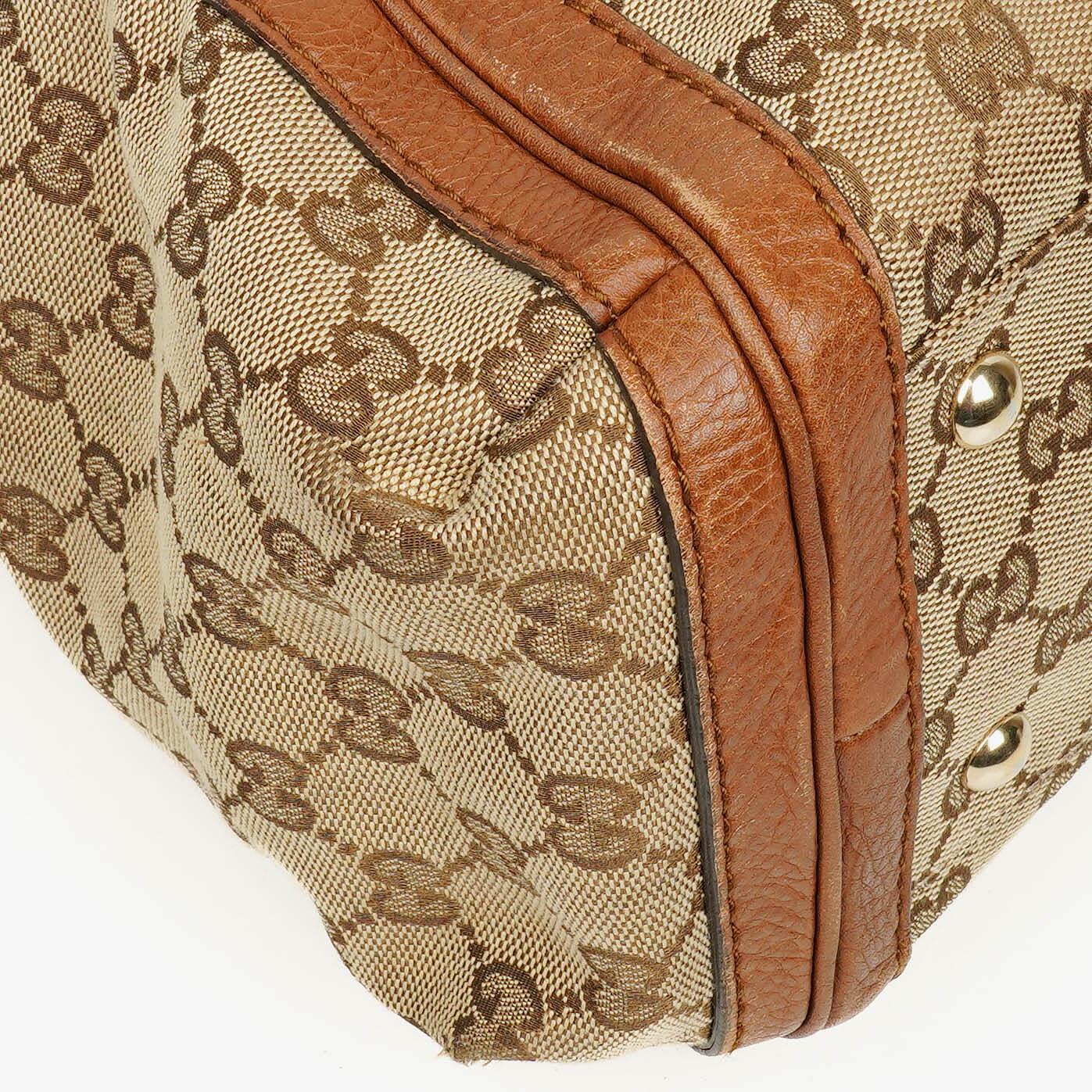 Gucci Bella Monogram Canvas Braided Handles Satchel Tote Bag