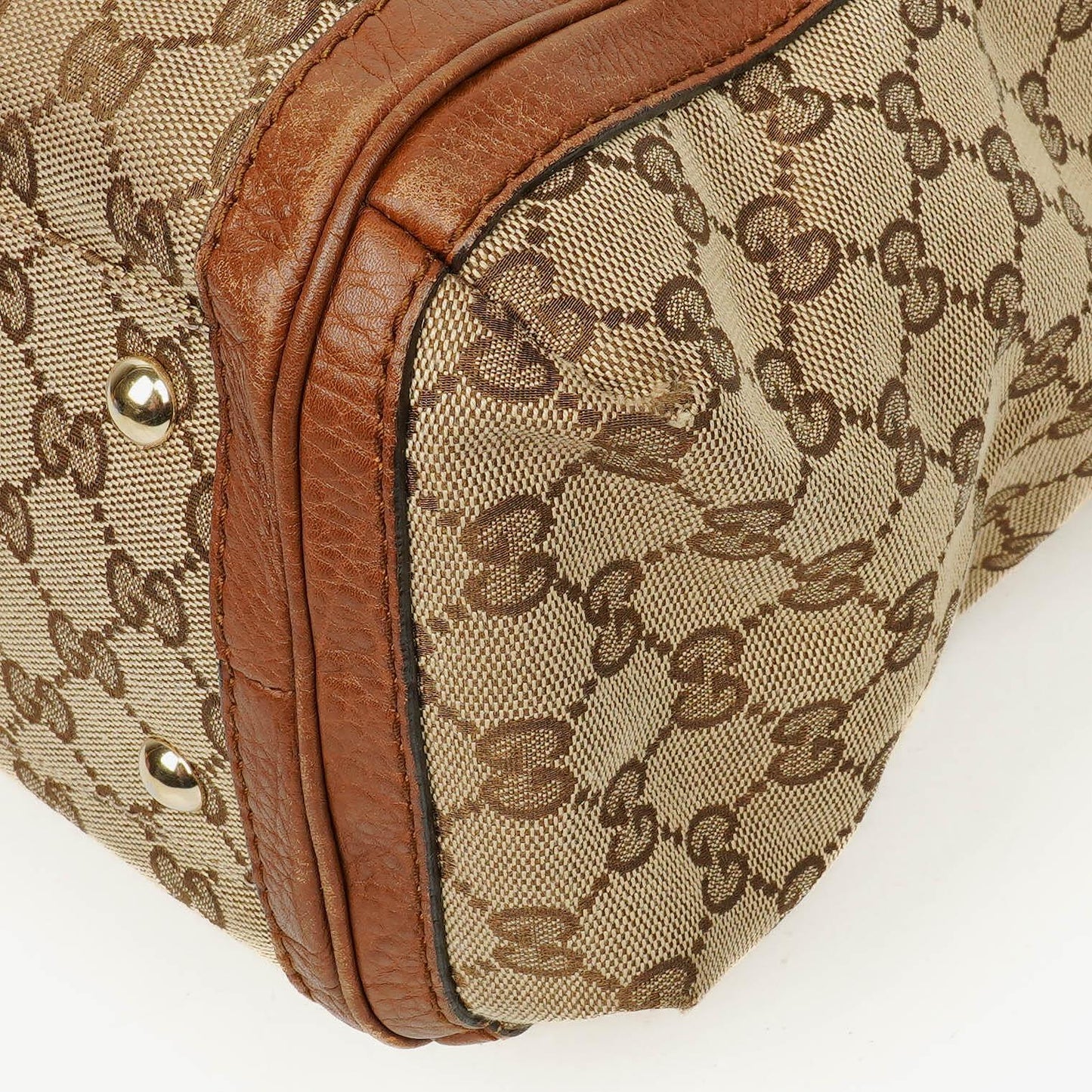 Gucci Bella Monogram Canvas Braided Handles Satchel Tote Bag