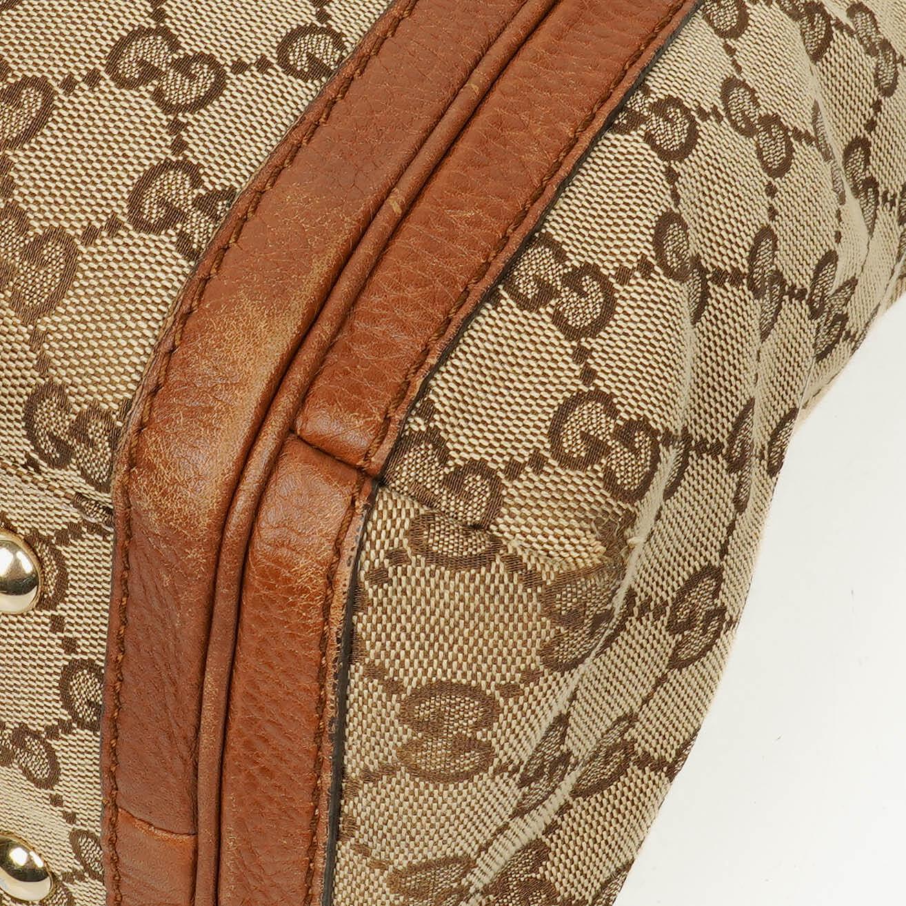 Gucci Bella Monogram Canvas Braided Handles Satchel Tote Bag