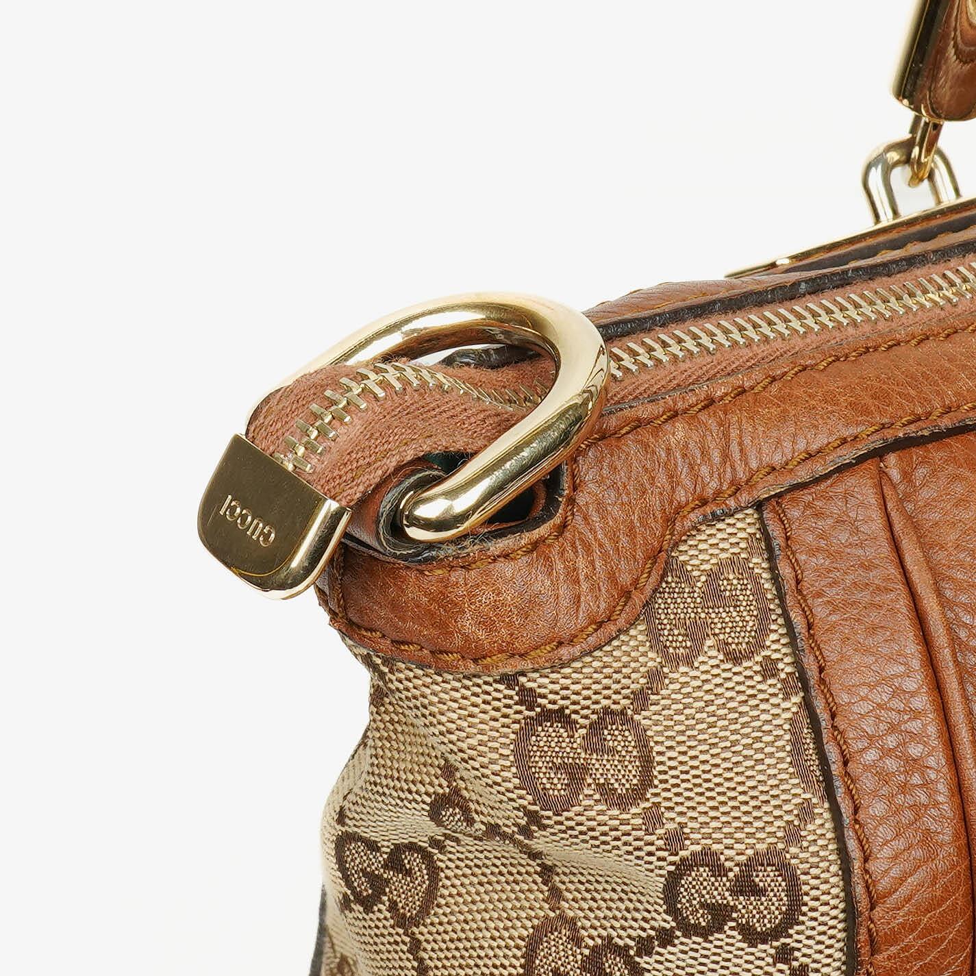 Gucci Bella Monogram Canvas Braided Handles Satchel Tote Bag