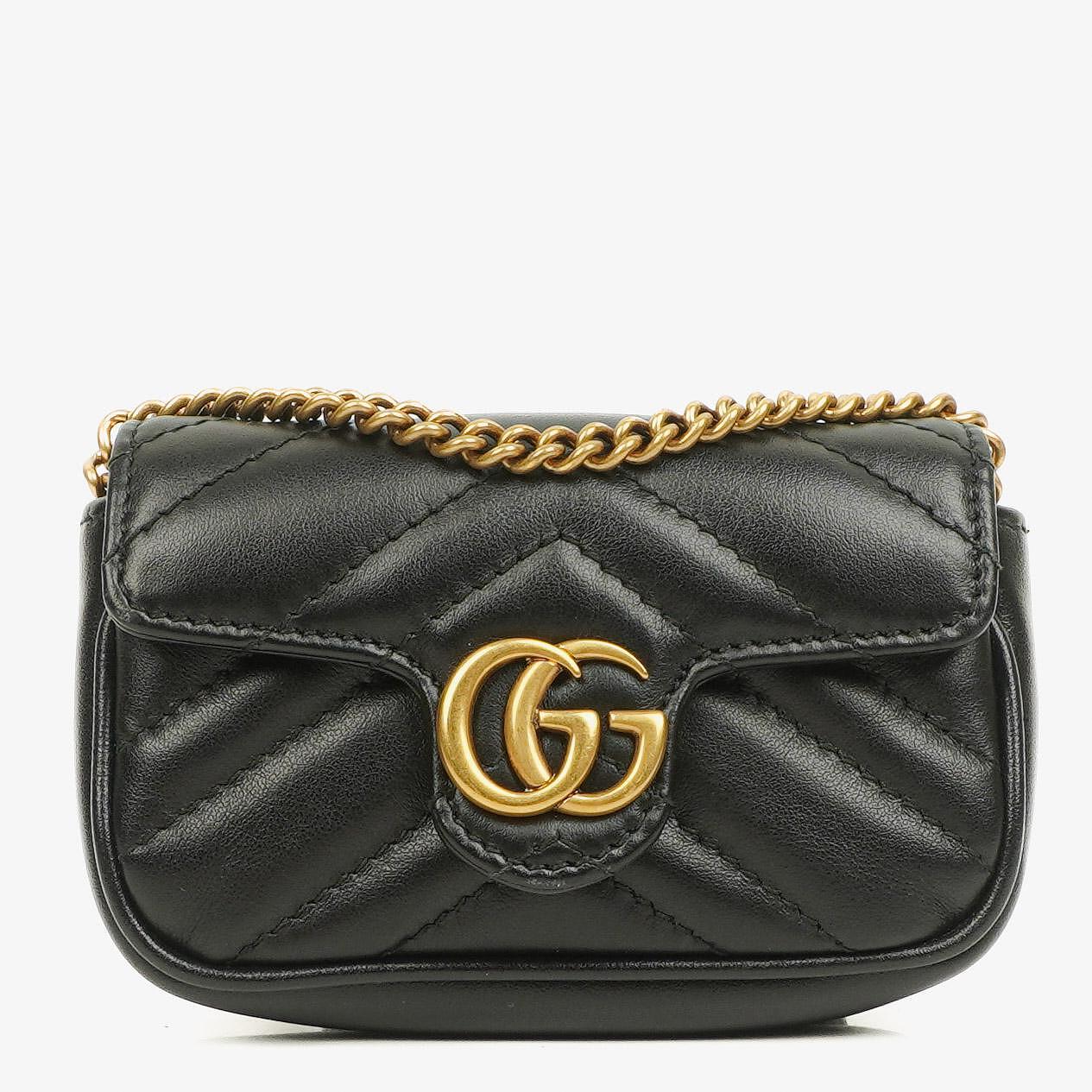 Gucci Black Calfskin Matelasse GG Marmont 2.0 Coin Purse On A Chain