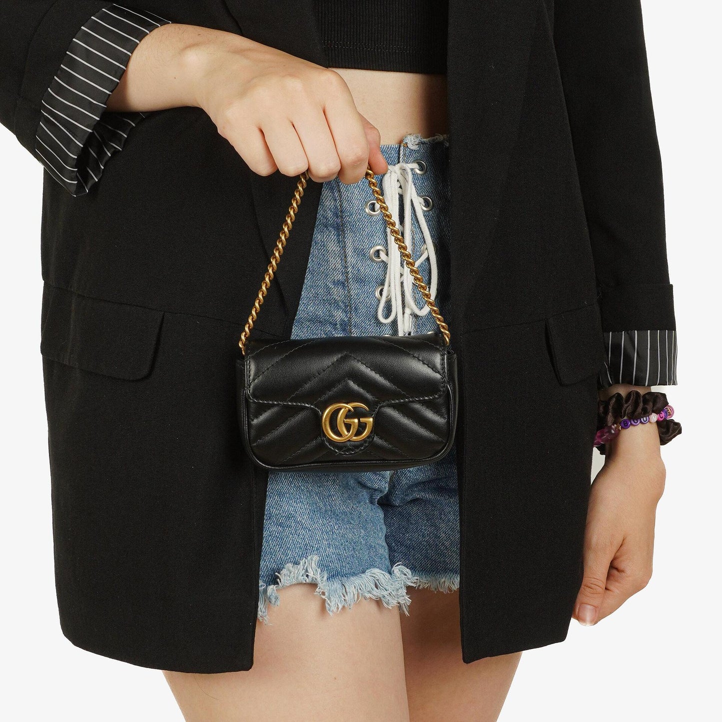 Gucci Black Calfskin Matelasse GG Marmont 2.0 Coin Purse On A Chain