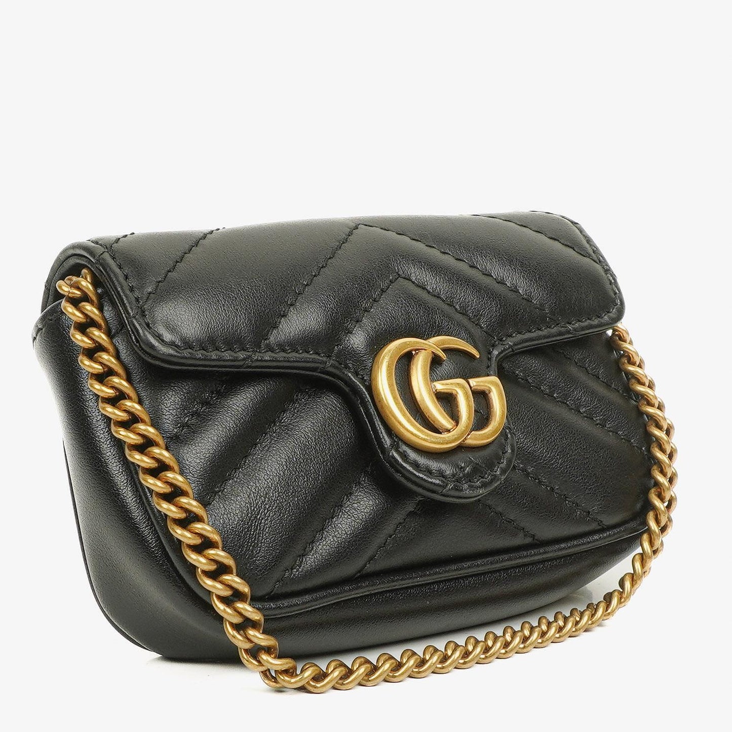 Gucci Black Calfskin Matelasse GG Marmont 2.0 Coin Purse On A Chain
