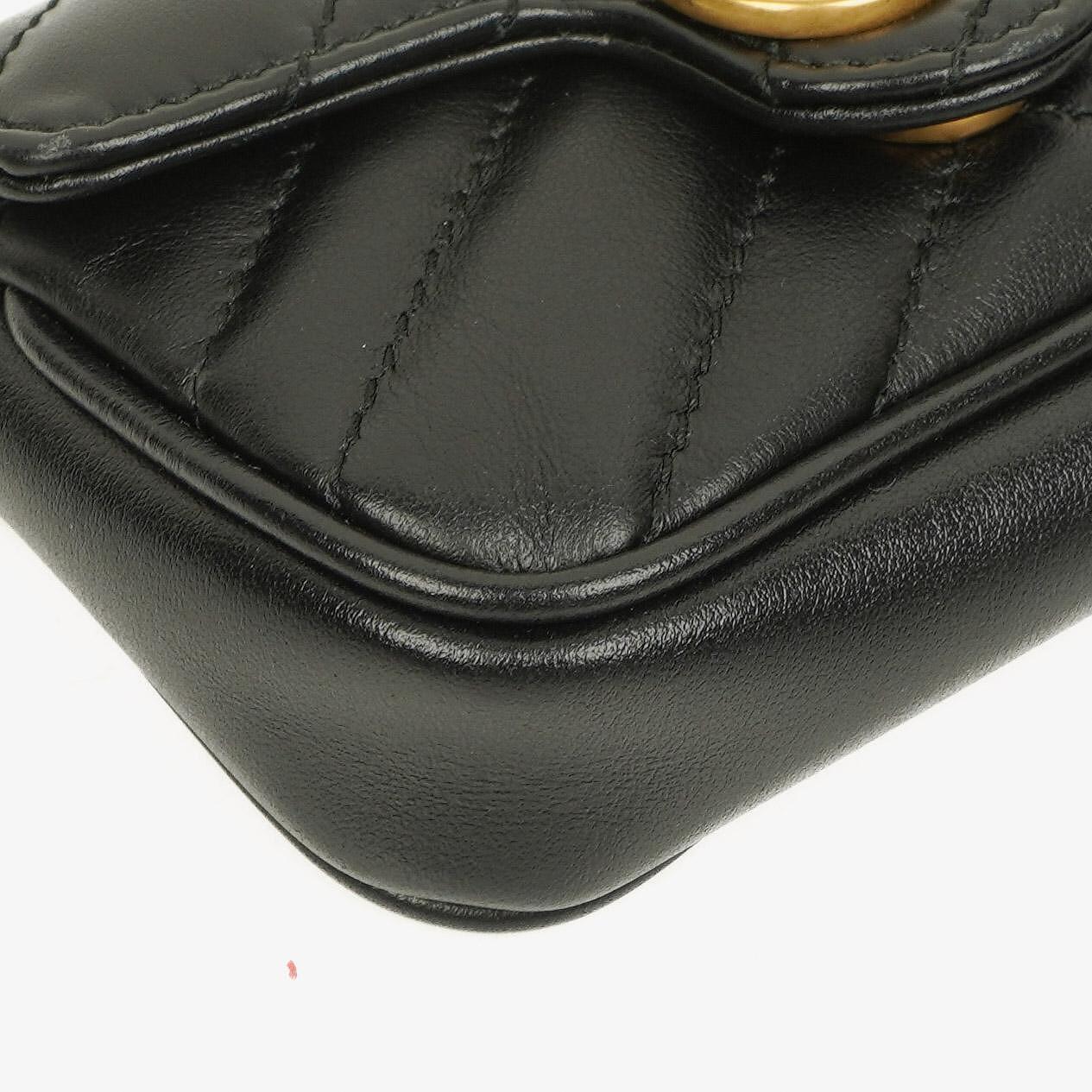 Gucci Black Calfskin Matelasse GG Marmont 2.0 Coin Purse On A Chain