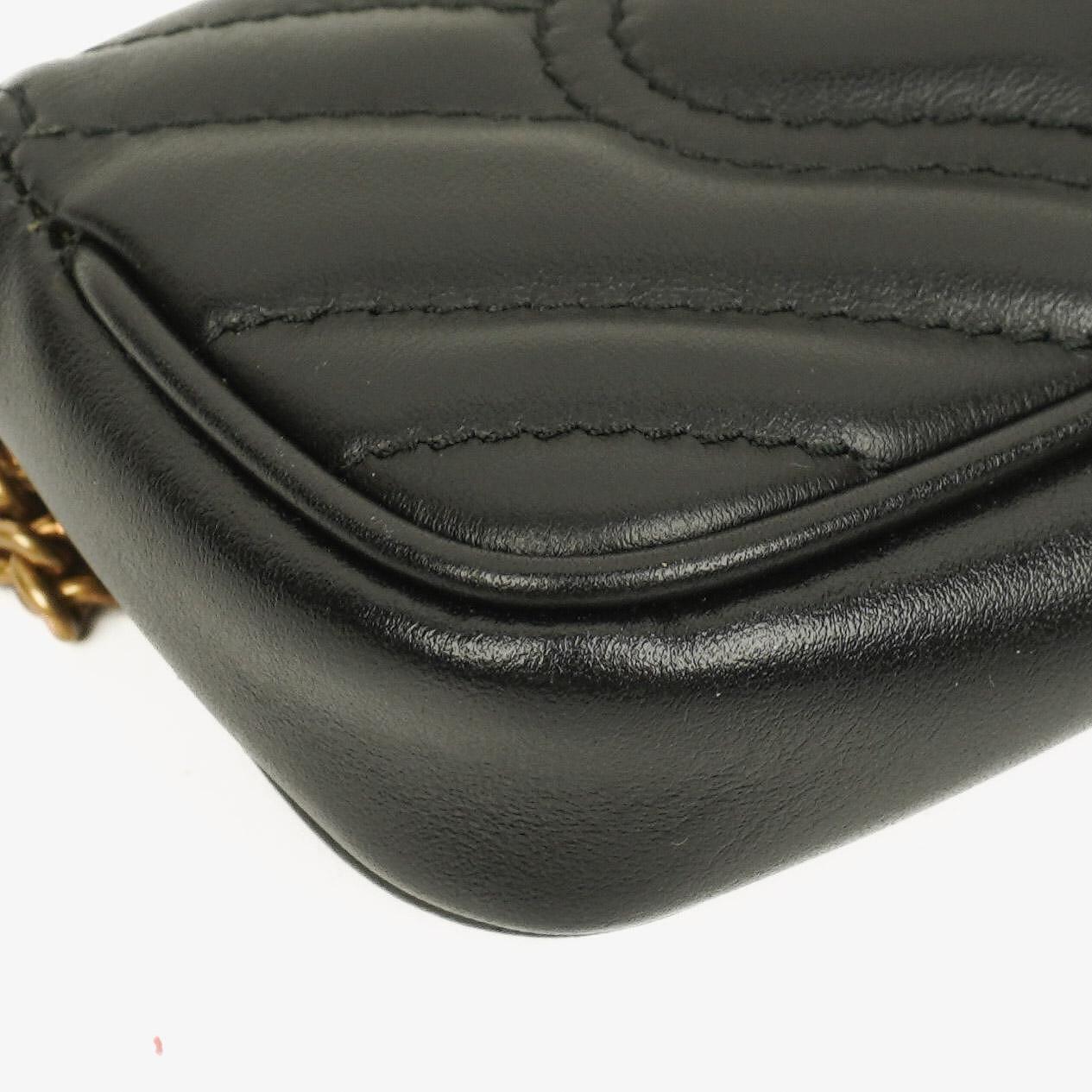 Gucci Black Calfskin Matelasse GG Marmont 2.0 Coin Purse On A Chain
