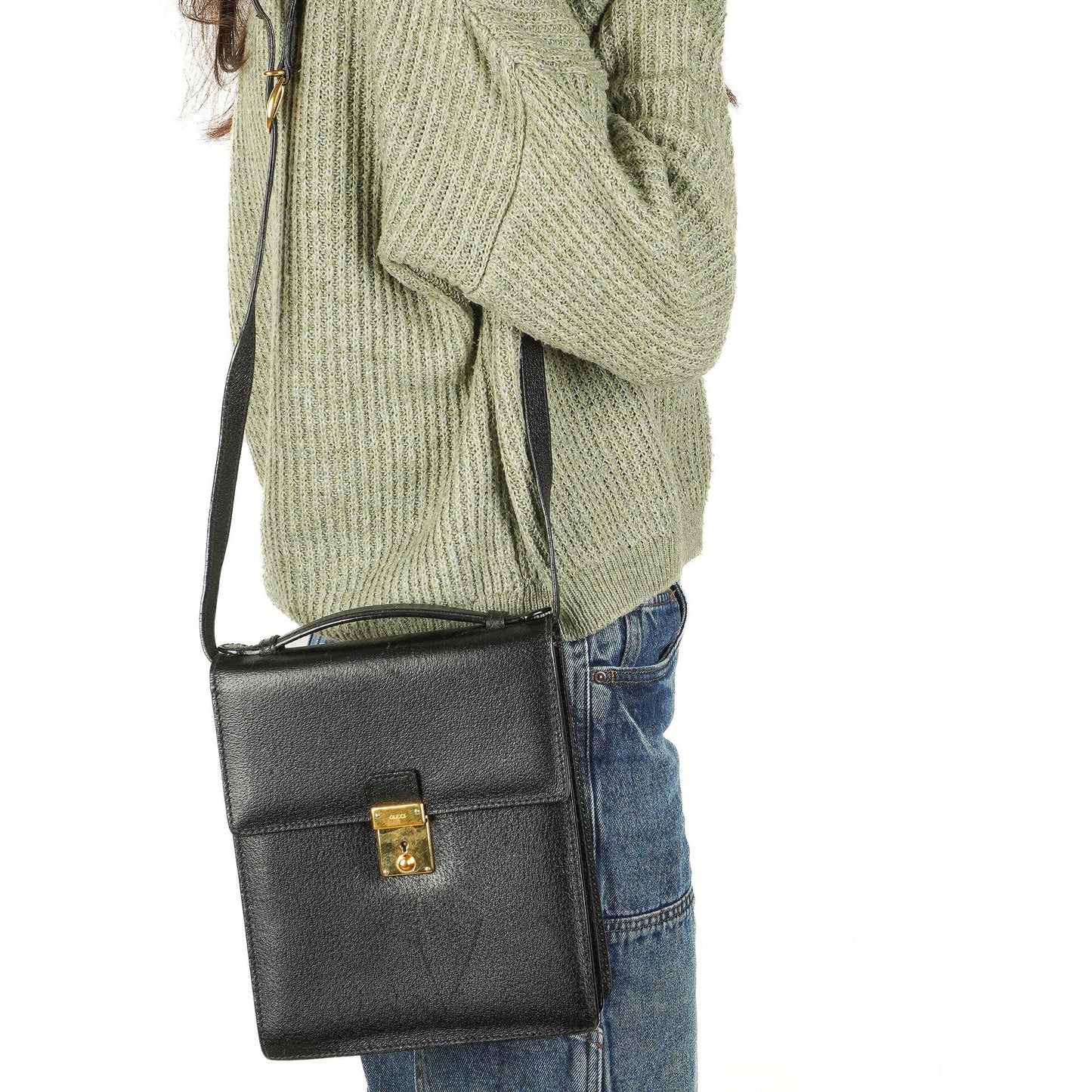 Gucci Black Grained Leather Shoulder Bag