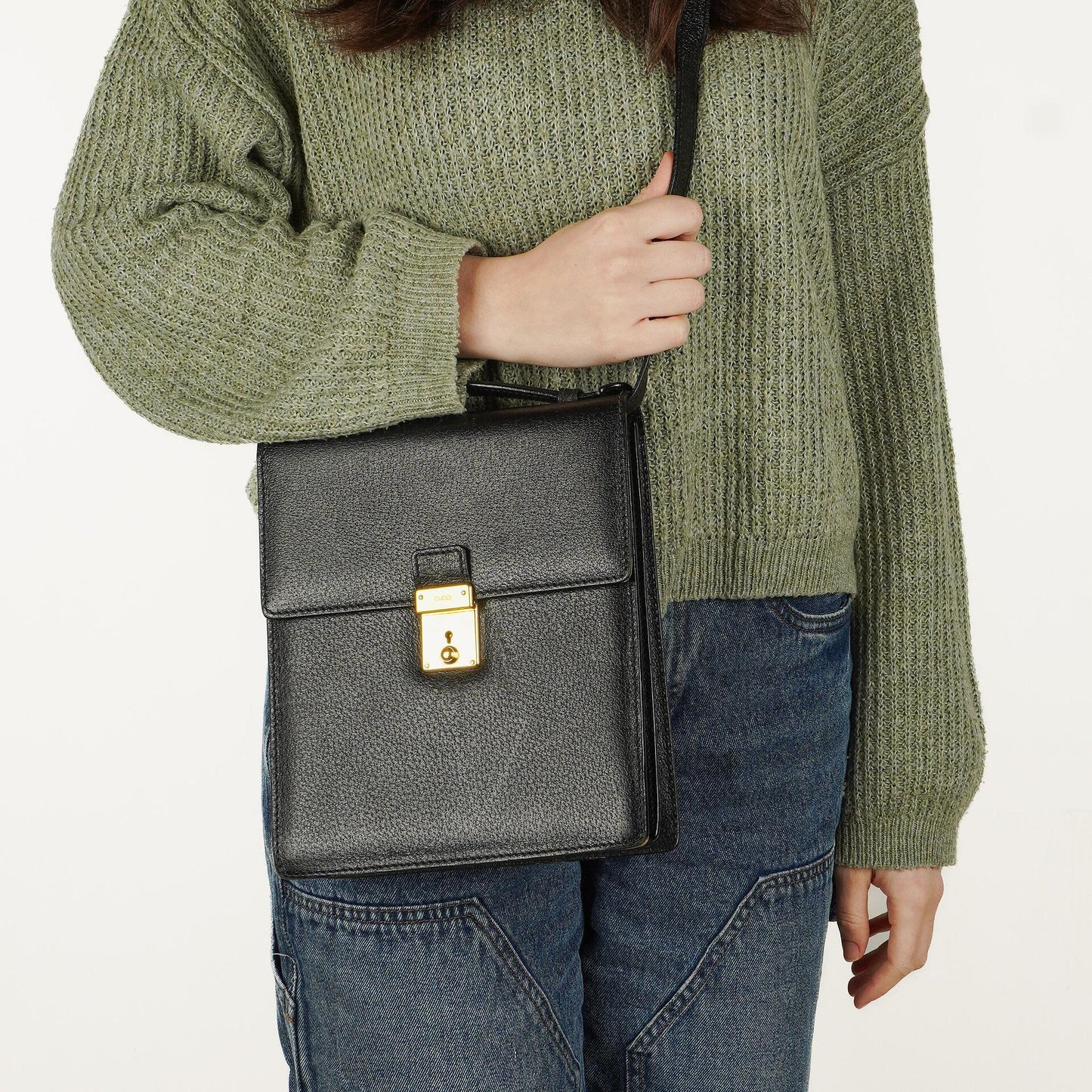 Gucci Black Grained Leather Shoulder Bag