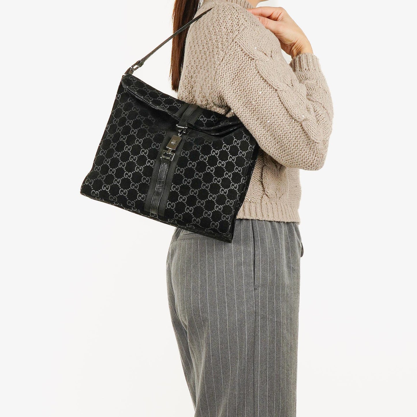 Gucci Black Jackie GG Suede Square Bag
