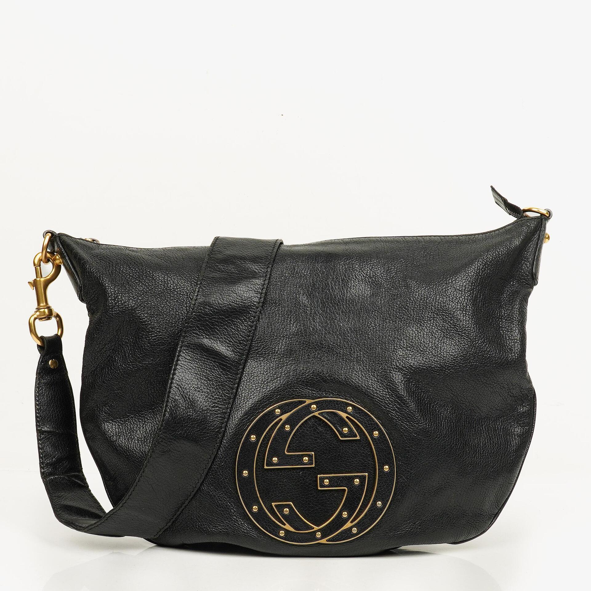 Gucci Black Leather GG Logo Blondie Shoulder Bag