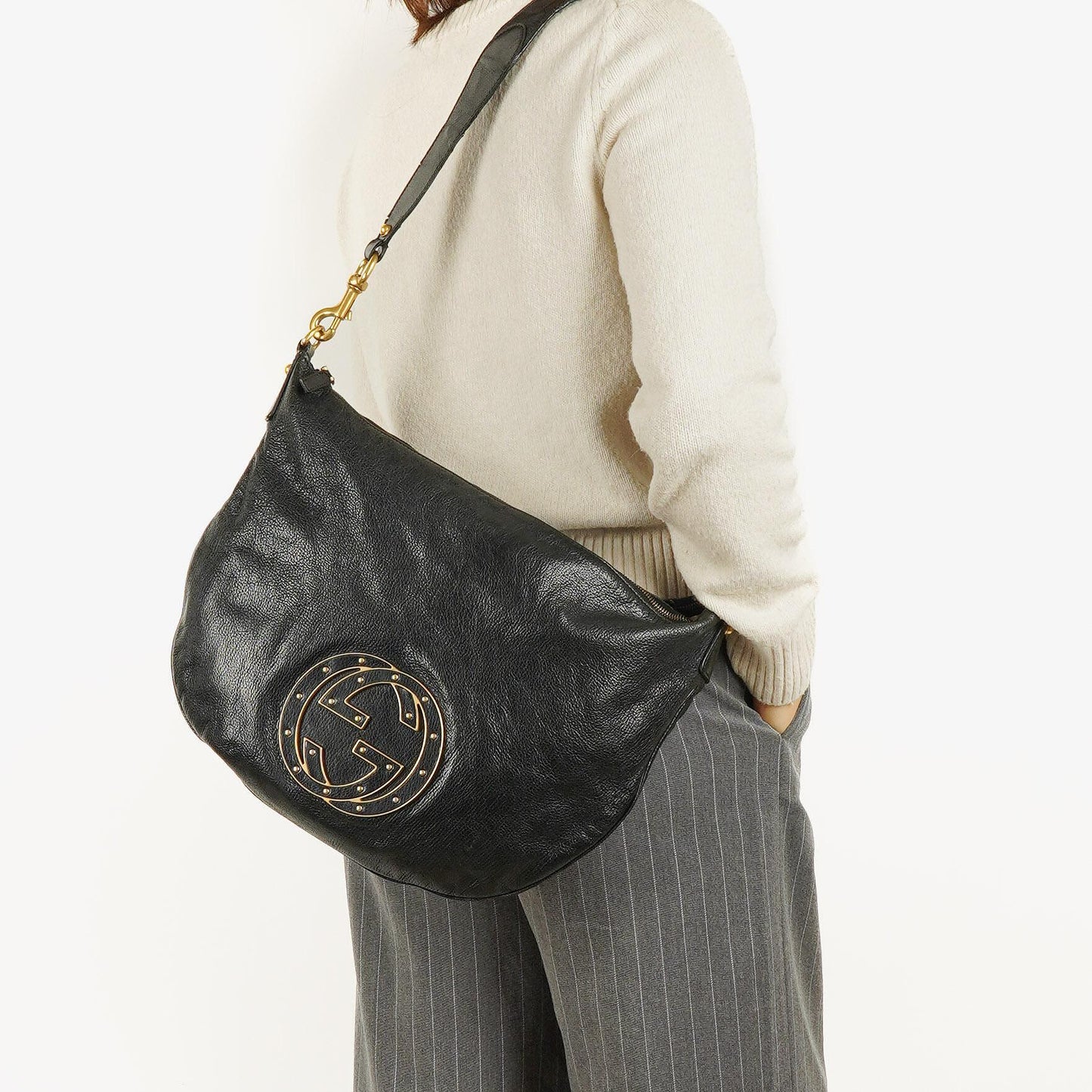 Gucci Black Leather GG Logo Blondie Shoulder Bag