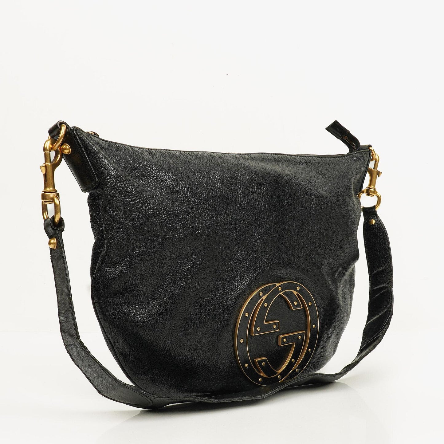 Gucci Black Leather GG Logo Blondie Shoulder Bag