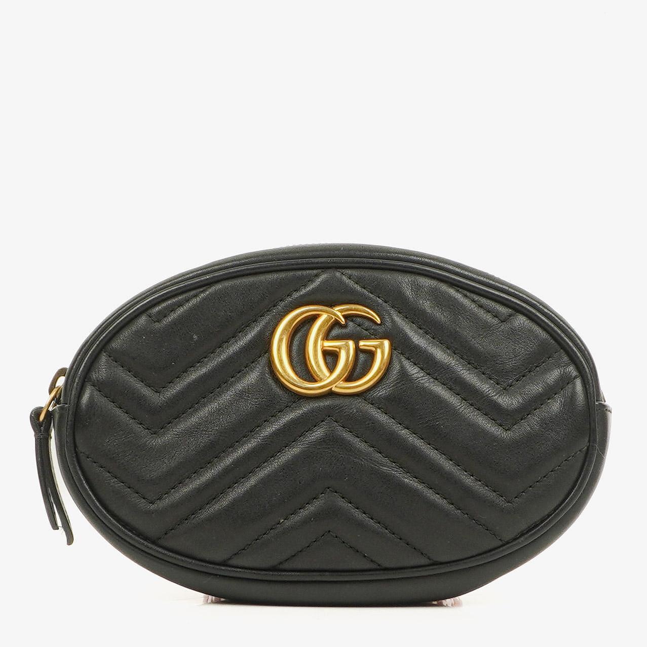 Gucci Black Leather GG Marmont Belt Bag