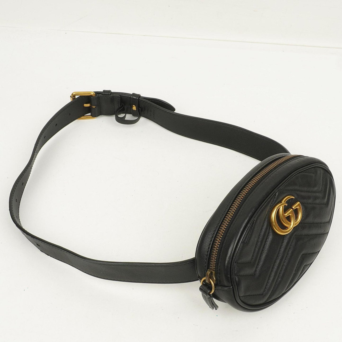 Gucci Black Leather GG Marmont Belt Bag