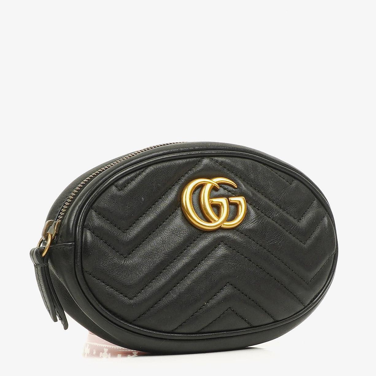 Gucci Black Leather GG Marmont Belt Bag