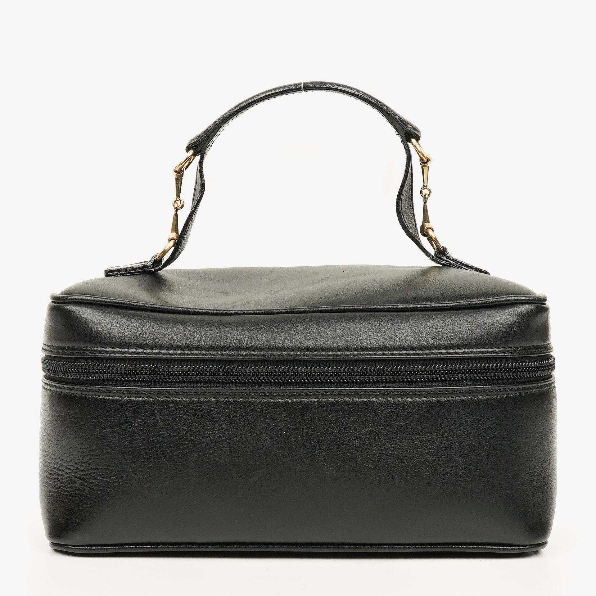 Gucci Black Leather Horsebit Vanity Bag