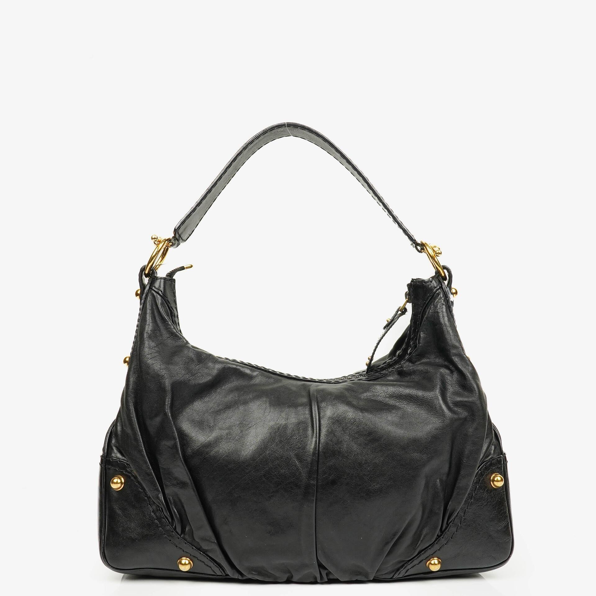 Gucci Black Leather Medium Jockey Hobo Bag