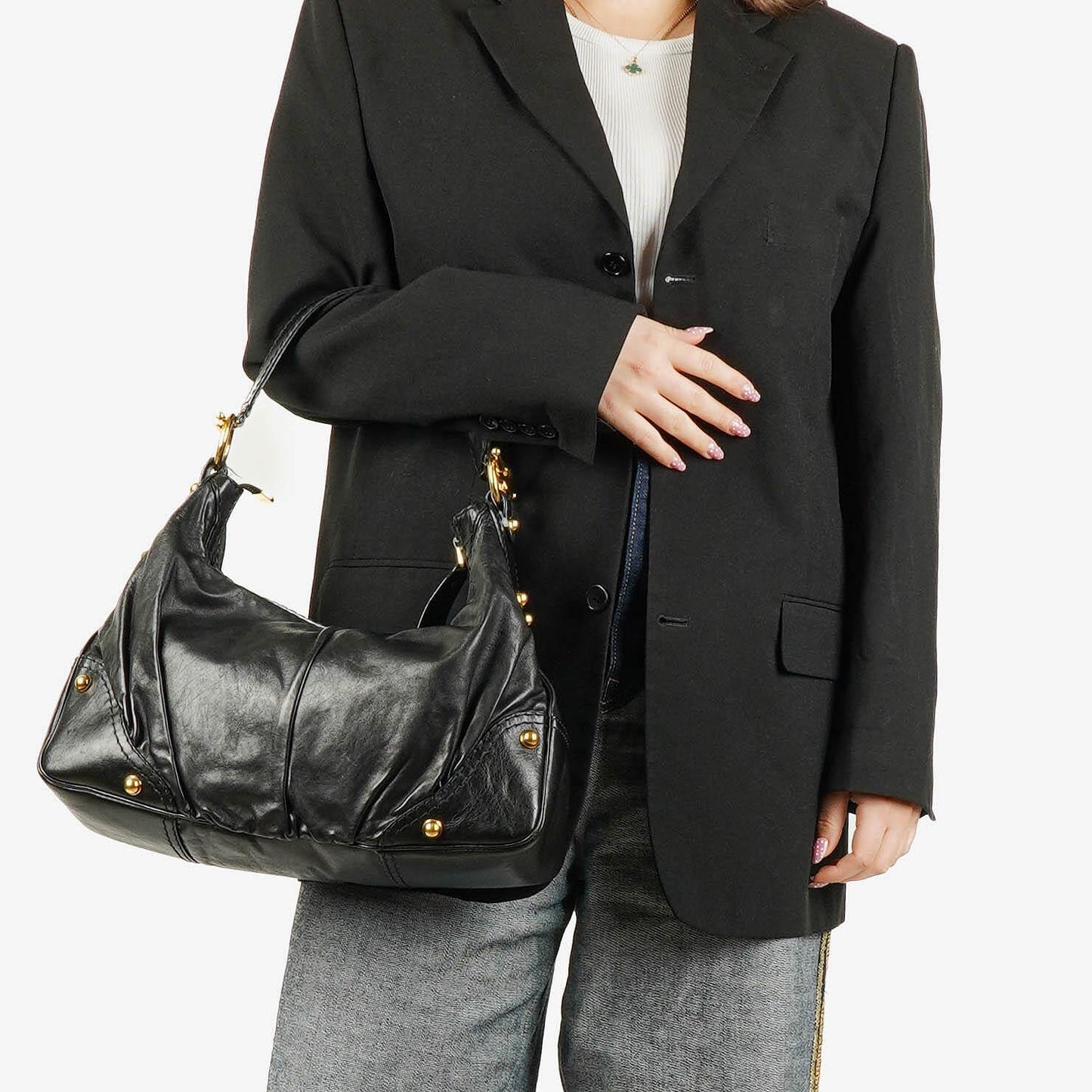 Gucci Black Leather Medium Jockey Hobo Bag