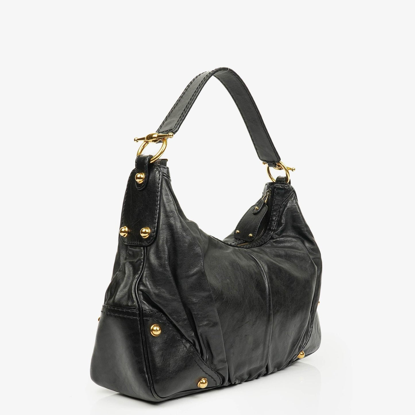 Gucci Black Leather Medium Jockey Hobo Bag