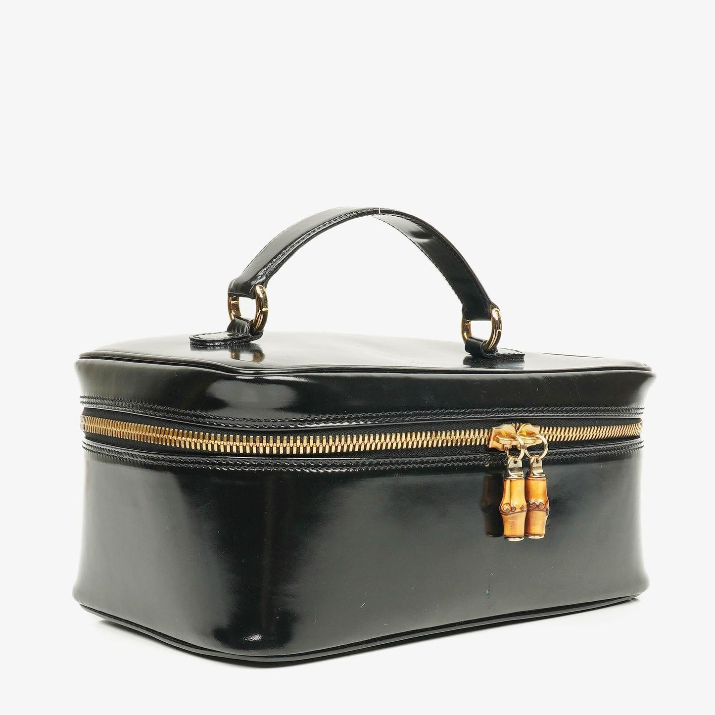 Gucci Black Patent Leather Bamboo Vanity Bag