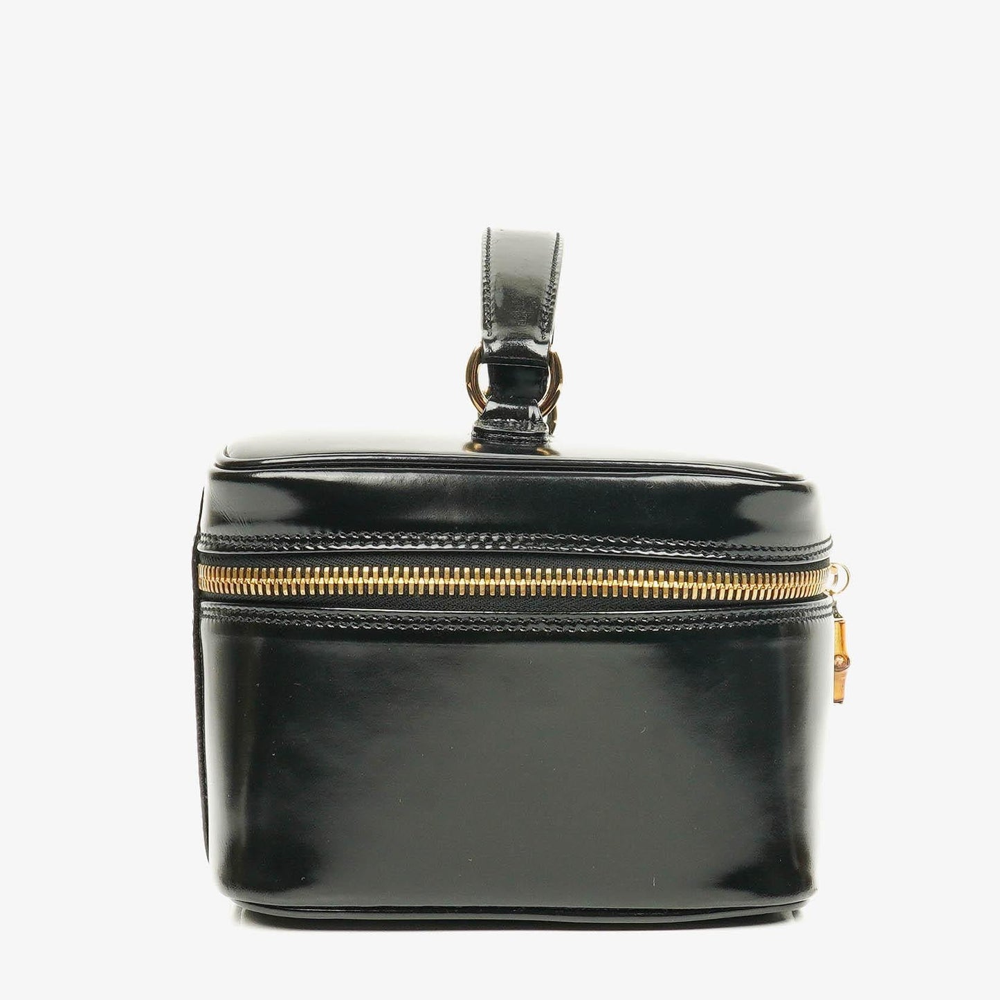 Gucci Black Patent Leather Bamboo Vanity Bag