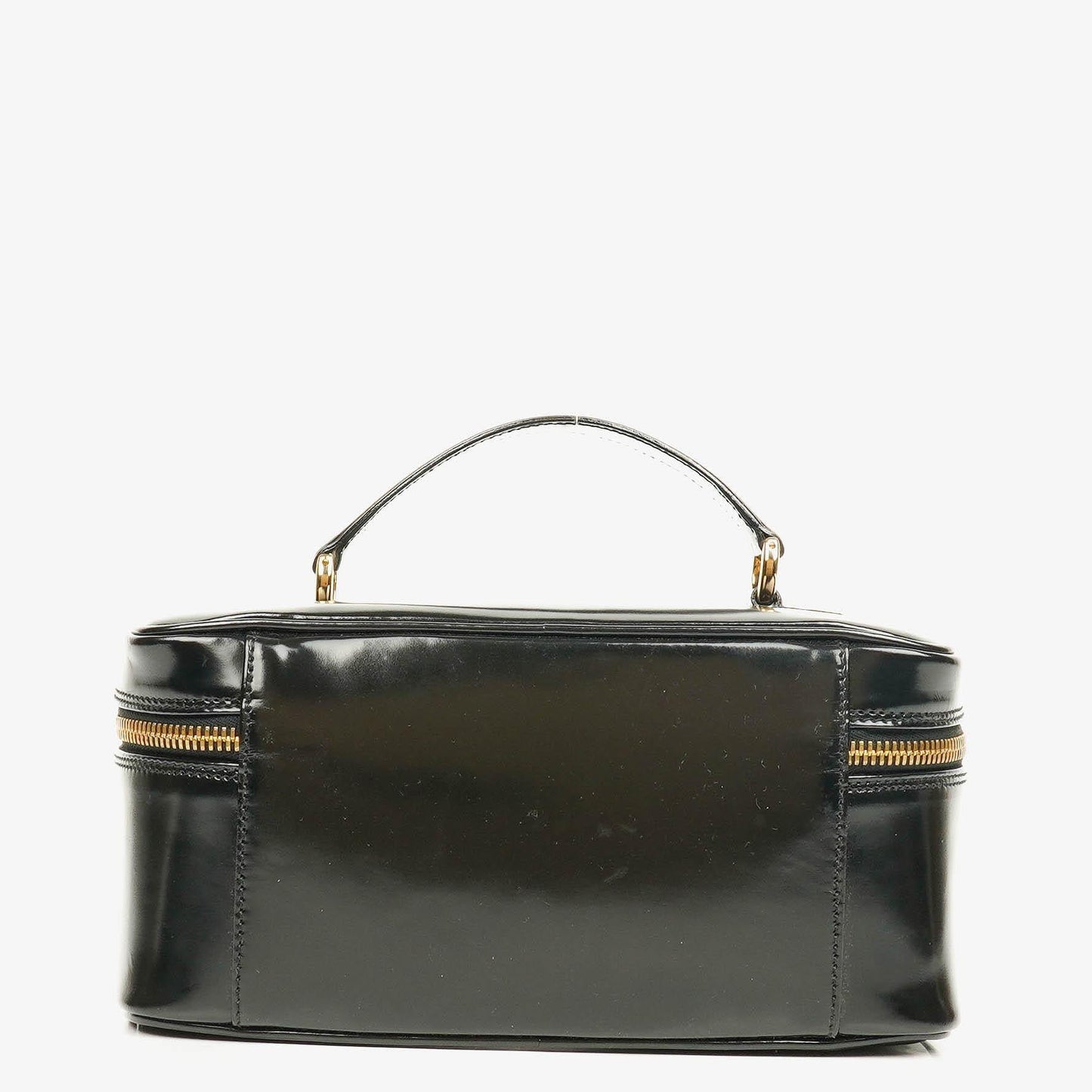 Gucci Black Patent Leather Bamboo Vanity Bag