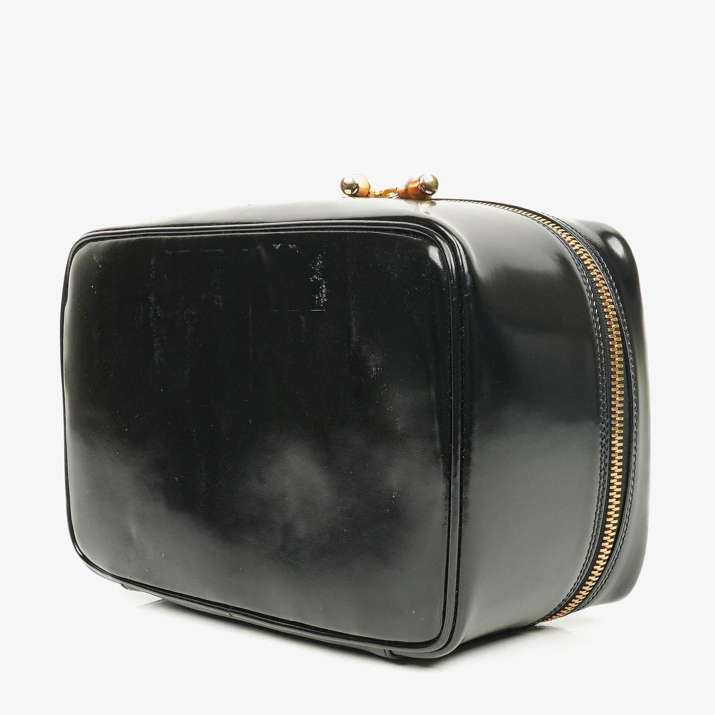 Gucci Black Patent Leather Bamboo Vanity Bag