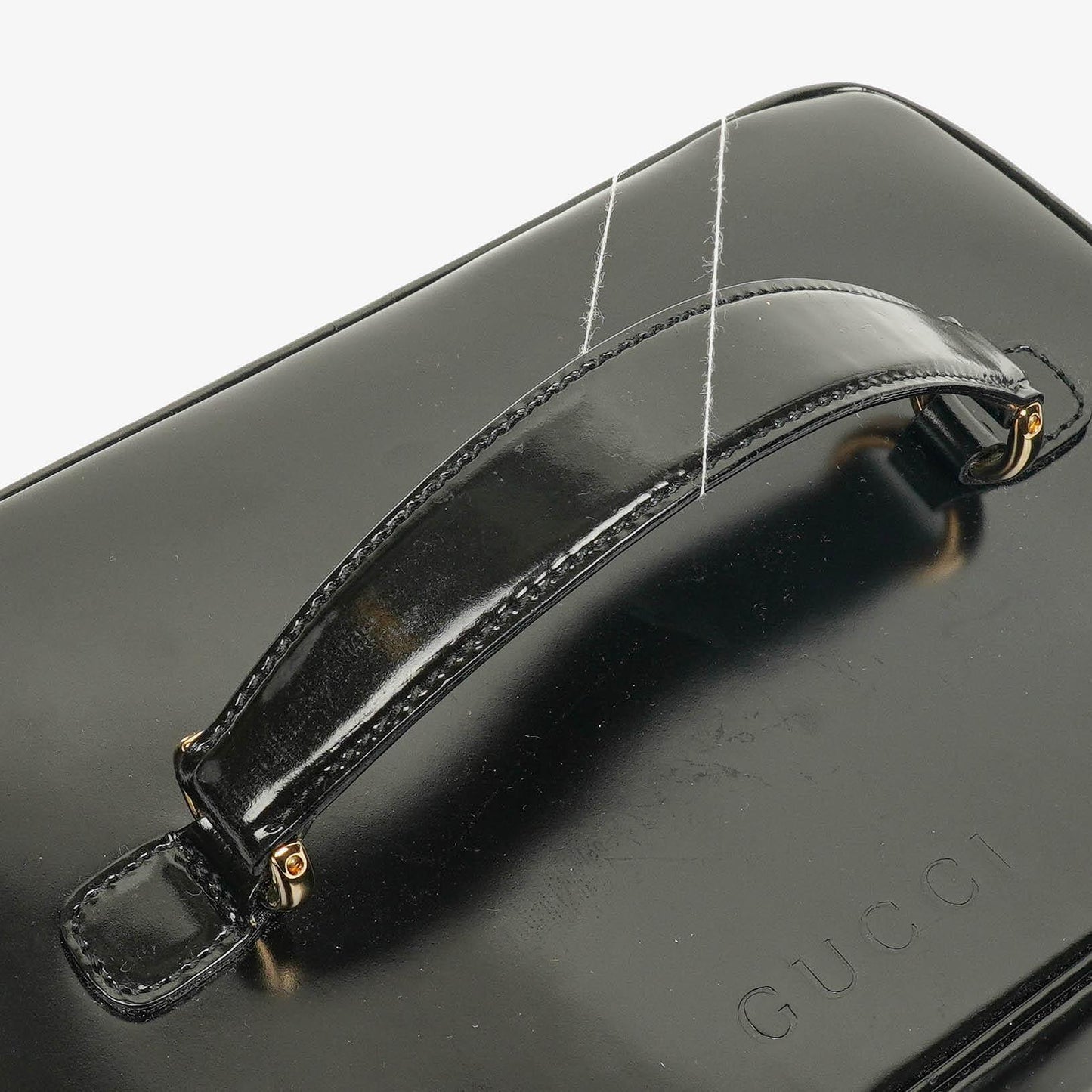 Gucci Black Patent Leather Bamboo Vanity Bag