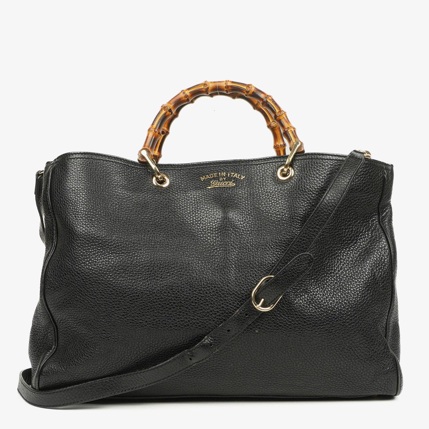 Gucci Black Pebbled Leather Bamboo Shopper Top Handle Large Tote Bag