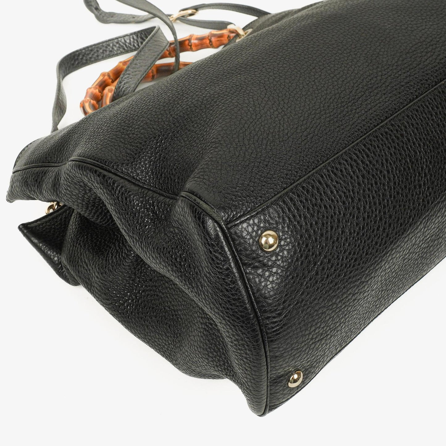 Gucci Black Pebbled Leather Bamboo Shopper Top Handle Large Tote Bag